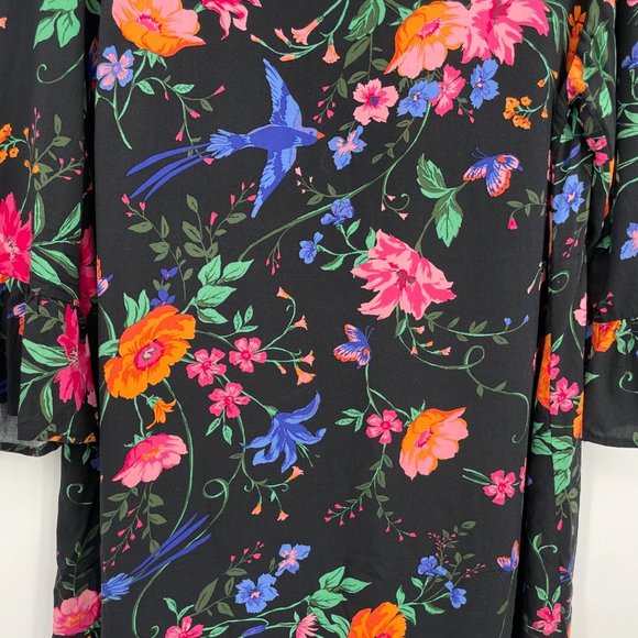 Old Navy Size X-Large Long Bell Sleeve Black Multicolor Floral Shift Dress Rayon - Picture 2 of 6